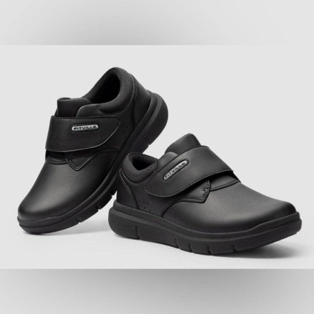 NEW- FitVille Men's EasyTop Deluxe Dress Shoes V4. Wide Width. Black. Size 9.5W